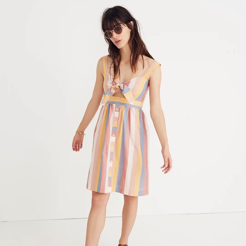 Madewell Pastel Multi-Stripe Tie-Front Sundress